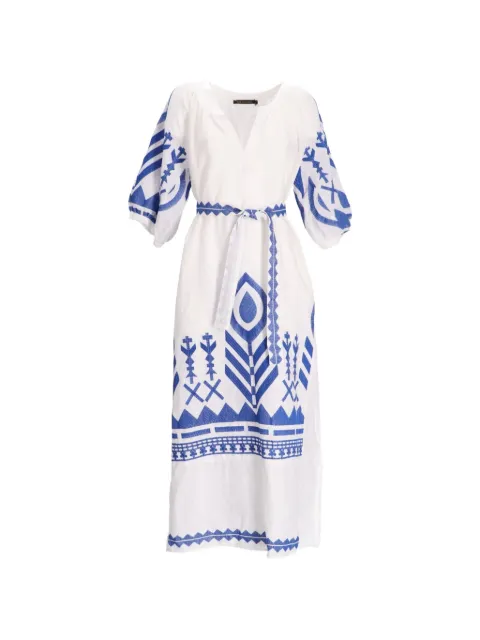GREEK ARCHAIC KORI feather-chevron embroidered midi dress White S25K230654