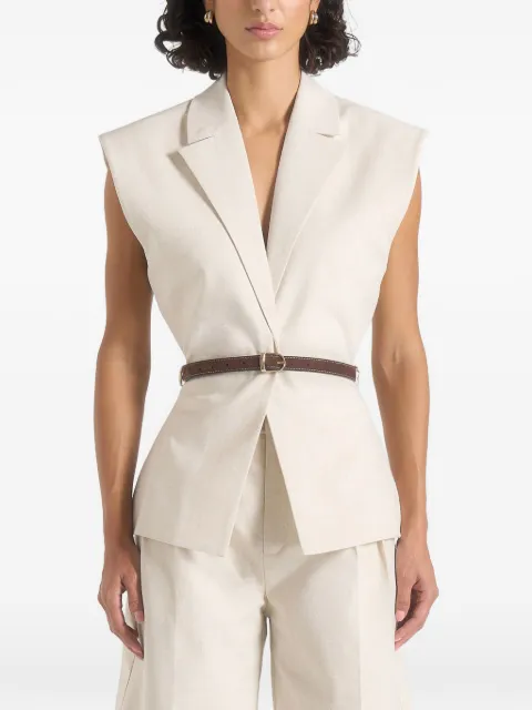 Manière De Voir Linda linen wide shoulder cinched waistcoat Neutrals WMN42891