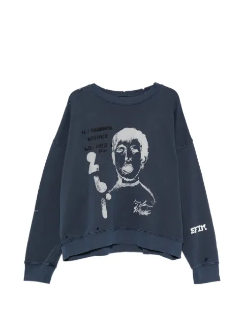 Song For The Mute graphic-print distressed sweatshirt Blue 261MJP029P6TERYNVY