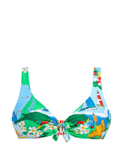 Seafolly graphic-print ring-detail bikini top Green 31556MF302