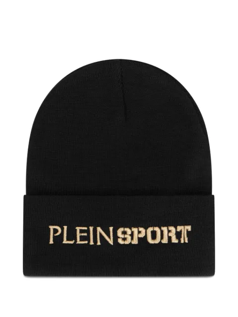 Plein Sport logo-embroidered ribbed-cuff beanie hat Black FAEAMAC0769STE003N