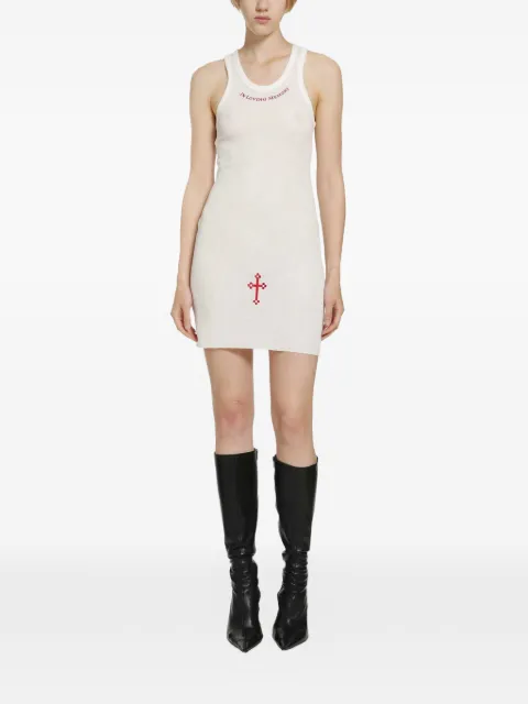 DAISY embroidered ribbed mini dress White BURIEDHEREDRESS