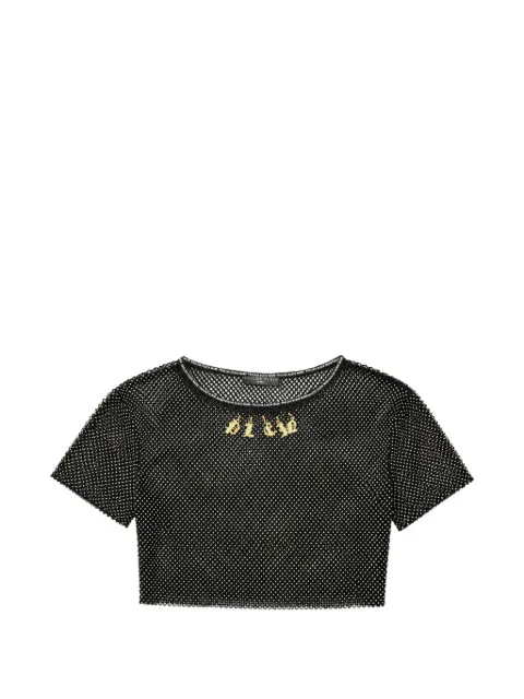 Philipp Plein mesh cropped top crystal-charms Black SAFCWMK0004PTE003N