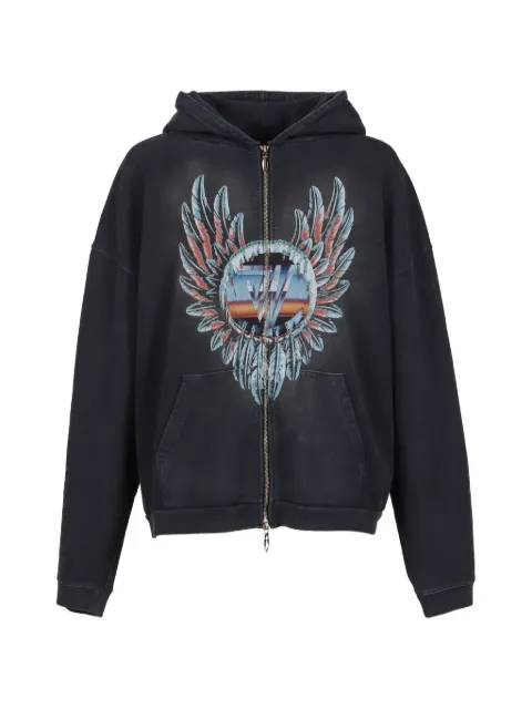 JUN/NAKAYAMA feather-print zip-up hoodie Black JNFW25013BLK