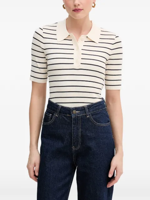 Mos Mosh Caliz striped ribbed-knit polo shirt White 176710