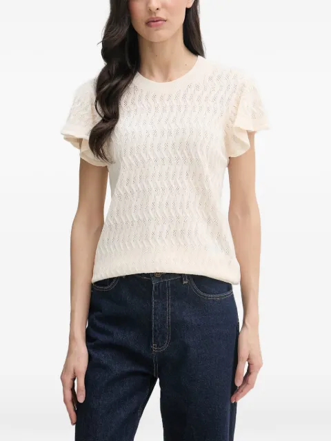 Mos Mosh MMGanna-pattern pointelle-knit ruffled knitted top Neutrals 177580