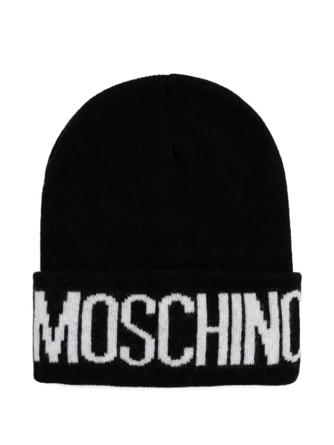 Moschino logo-intarsia turn-up beanie hat Black M567260102