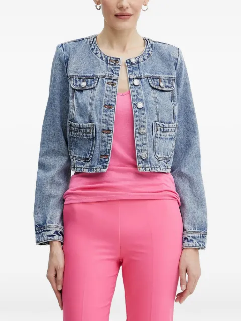 Morgan Vcharme collarless cropped denim jacket Blue VCHARME