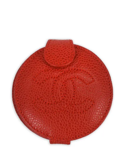 CHANEL Pre-Owned 1990-2000 CC-motif Caviar leather compact mirror Red 136220