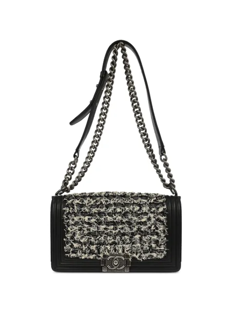 CHANEL Pre-Owned 2017 medium Boy Tweed shoulder bag Black 146250