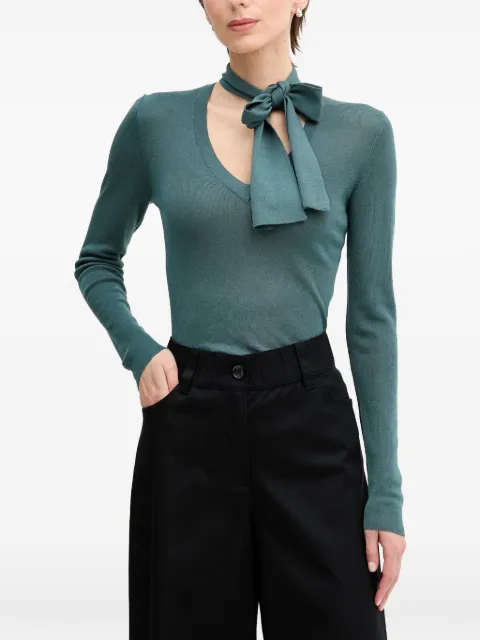 Sisley bow-detail V-neck sweater Green 14Z4L401I