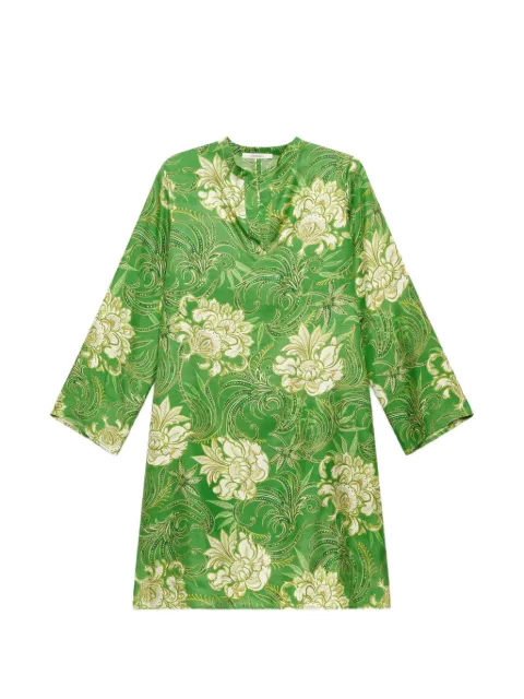 MALIPARMI printed silk mini caftan dress Green JF679831027D6096