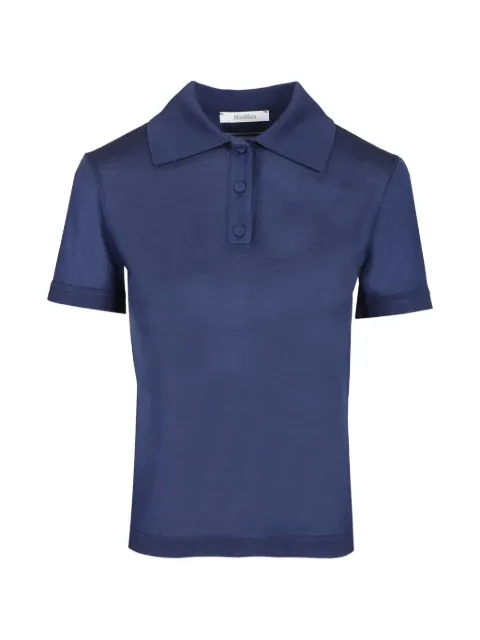 Max Mara ribbed-trim silk polo shirt Blue 2611951018600