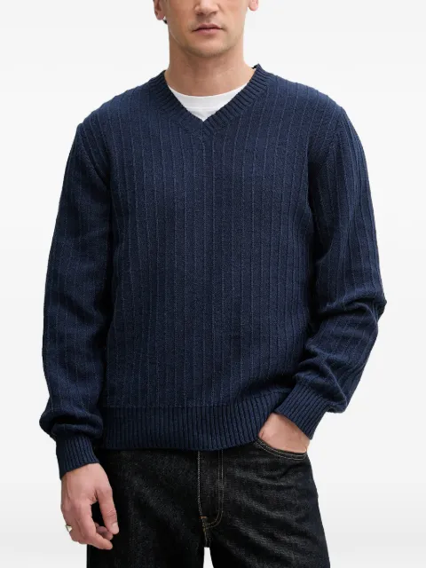 Sisley ribbed-knit V-neck sweater Blue 1WBXS400M