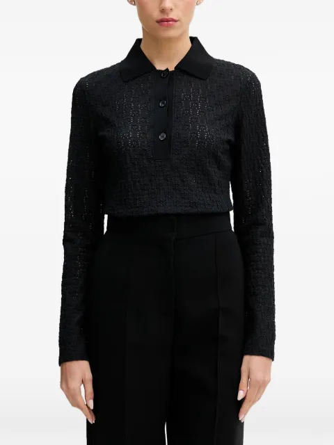 Sisley crochet-knit long-sleeve polo shirt Black 51KHLQ0AF