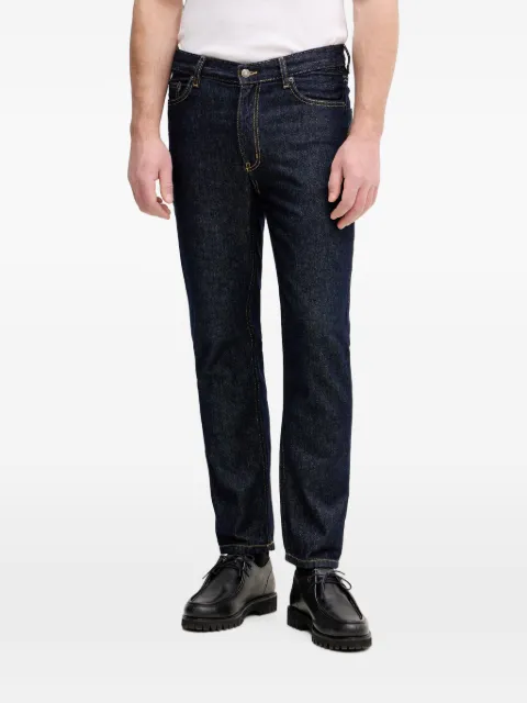 Sisley contrast-stitch logo-patch jeans Blue 4YDCSE032