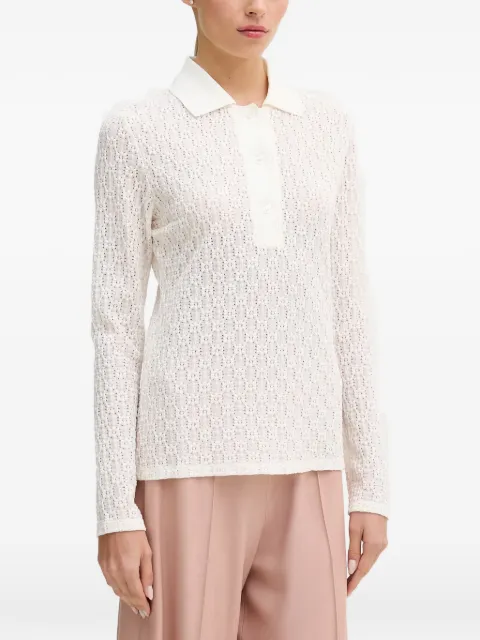 Sisley crochet-knit long-sleeve polo shirt White 51KHLQ0AF
