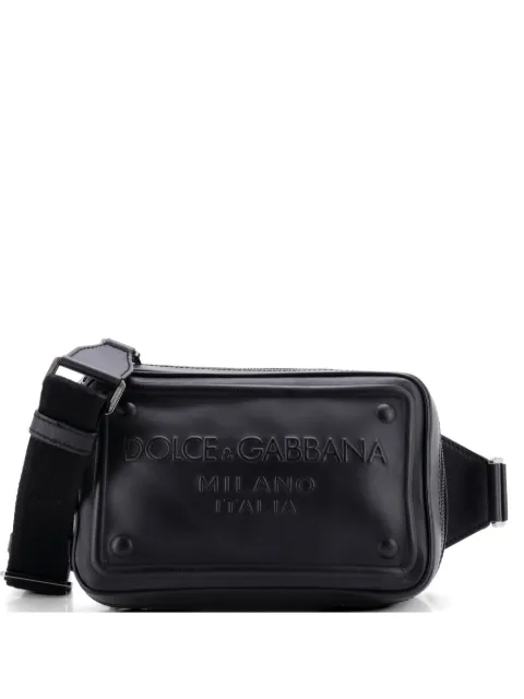 Dolce & Gabbana Pre-Owned Raised Logo Embossed Leather crossbody bag Black MYZOHC0BUGB0F8I0