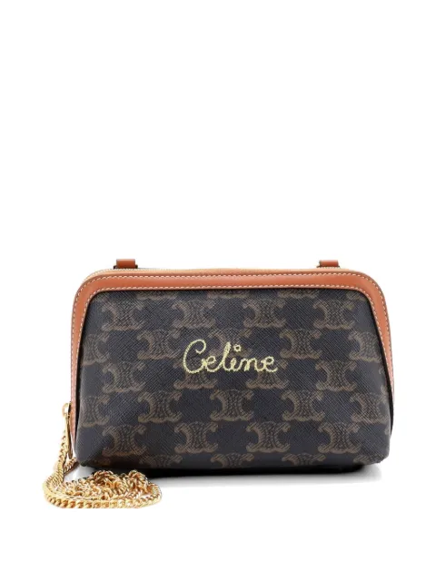 Celine Pre-Owned Zip Around Chain Clutch Embroidered Triomphe Coated Canvas shoulder bag Brown SI2CECCSIT7VLCCA