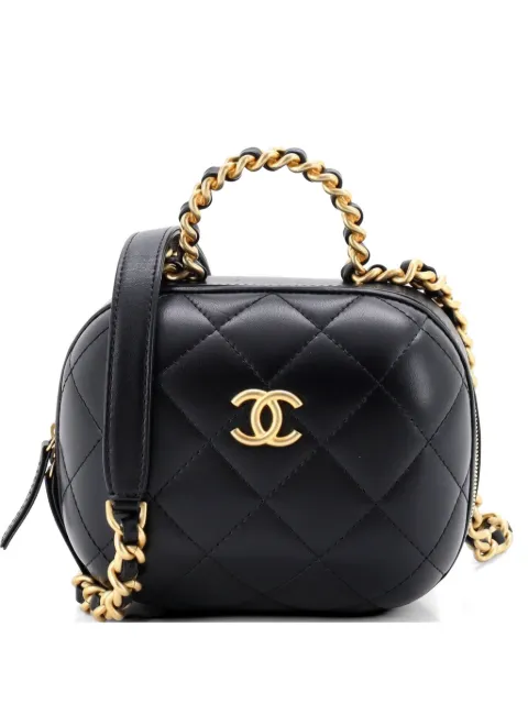 CHANEL Pre-Owned CC Bubble Top Handle Vanity Case with Chain Quilted Lambskin Small satchel Black PB9YETBINAEEYA9R