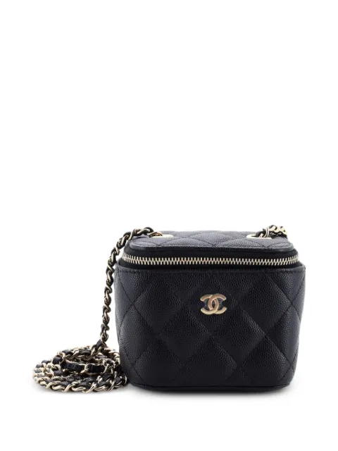 CHANEL Pre-Owned Classic Vanity Case with Chain Quilted Caviar Mini pouch Black VHATKLHH1WFPPW99