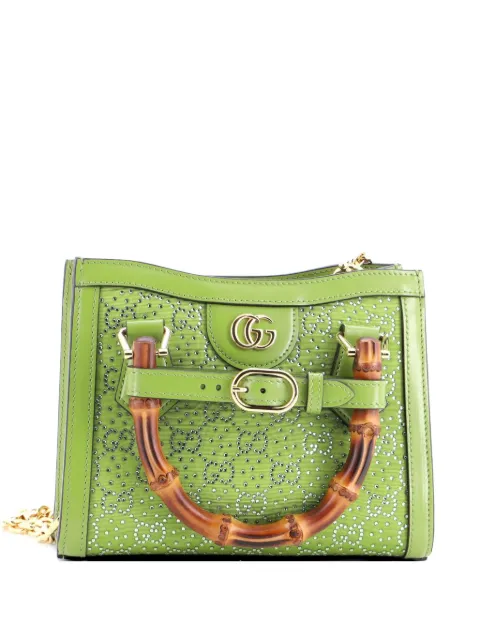 Gucci Pre-Owned Diana NM Bamboo Handle Crystal Embellished GG Canvas Mini tote bag Green XCDEBONDUZDZ7G82
