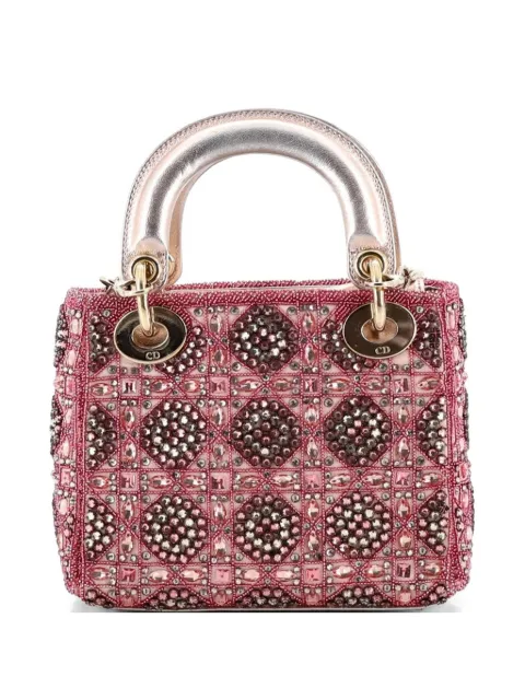 Christian Dior Pre-Owned Lady Dior Chain Bag Cannage Beaded Satin with Metallic Leather Mini satchel Metallic 6V1KQIEREX94I3RB