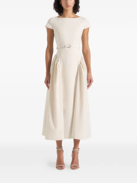 Manière De Voir Gaia linen boat neck belted pleated midi dress Neutrals WMN4540