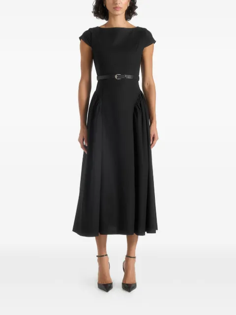 Manière De Voir Gaia boat neck belted pleated midi dress Black WMN4540