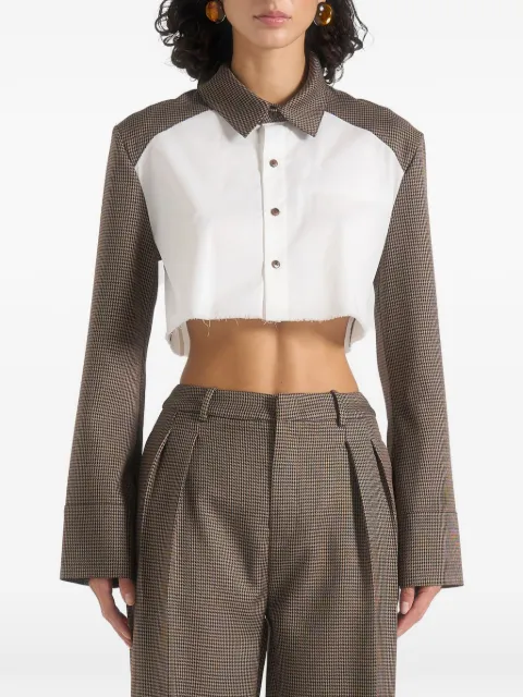 Manière De Voir Bernadette - houndstooth cotton cropped shirt Brown WMN34721