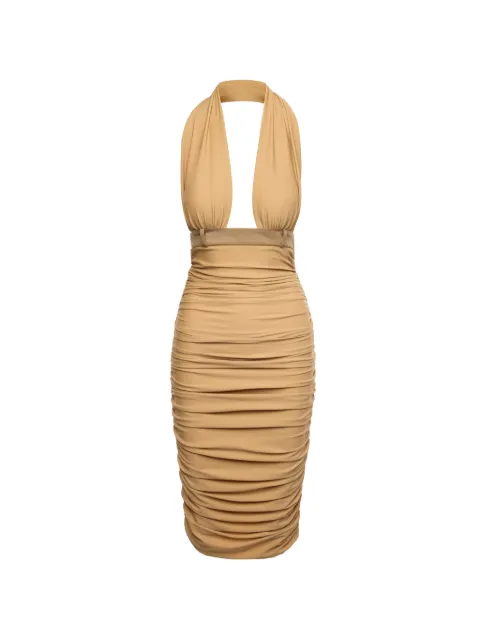 MEDEEA ruched halterneck midi dress Neutrals WDBGMID