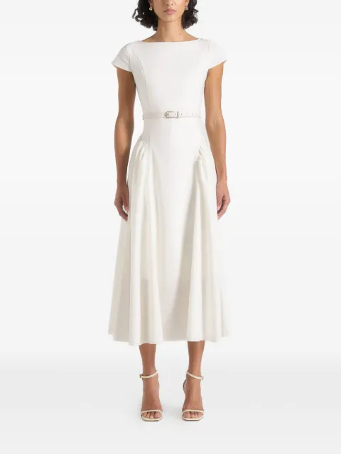Manière De Voir Gaia boat neck belted pleated midi dress White WMN4540