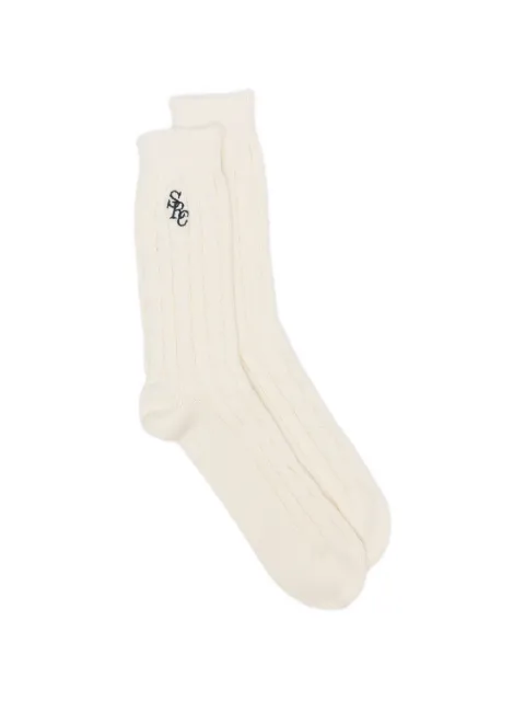 Sporty & Rich cable-knit logo-embroidered socks White AC09676302WH