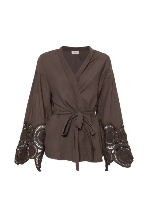 VICOLO crochet-trim kimono Brown TAB0752