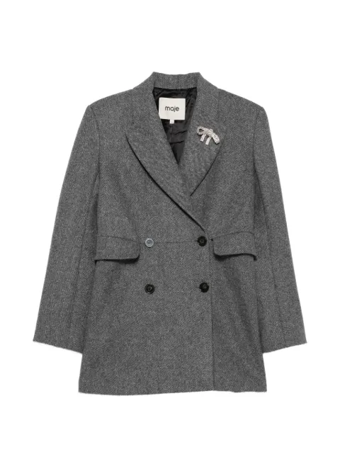 Maje double-breasted crystal-embellished coat Grey MFPOU01564
