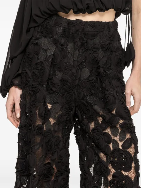 NISSA floral-embroidered wide-leg trousers Black RP16553BLACK