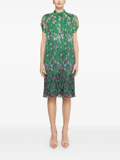 NISSA floral-print pleated midi dress Green RZ16634PRINT