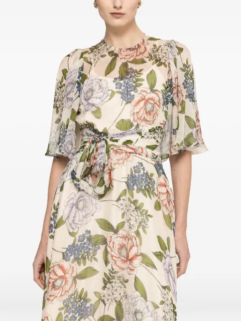 NISSA floral-print silk dress Neutrals RC16727PRINT