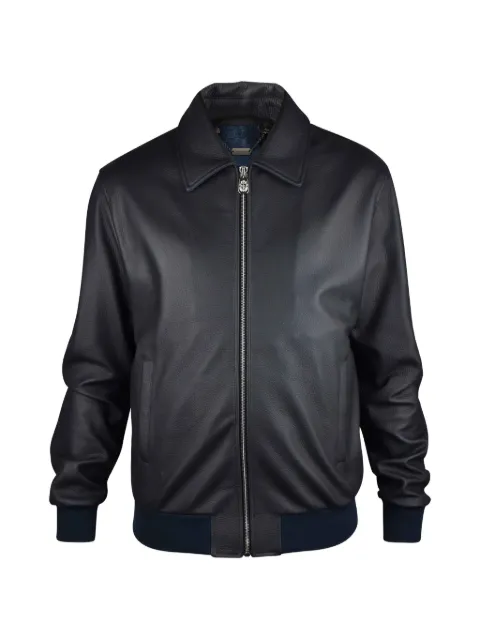 Billionaire logo-plaque leather jacket Blue CUIRBILLIONAIREJACKETBLACK51