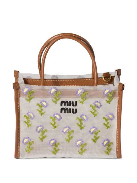 Miu Miu embroidered mesh top-handle bag White 5BA310VOR22IHV