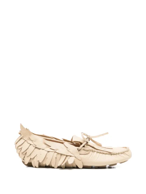 Alberta Ferretti feather-embellished fringed shoes Neutrals A60058105