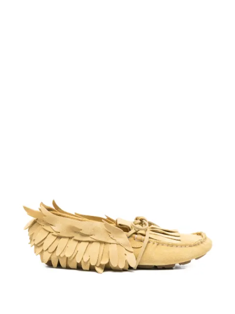 Alberta Ferretti feather-detail fringed shoes Yellow A60058001