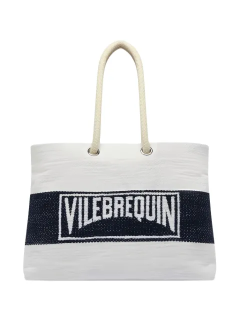 Vilebrequin logo-embroidered striped beach bag White BTAE0401