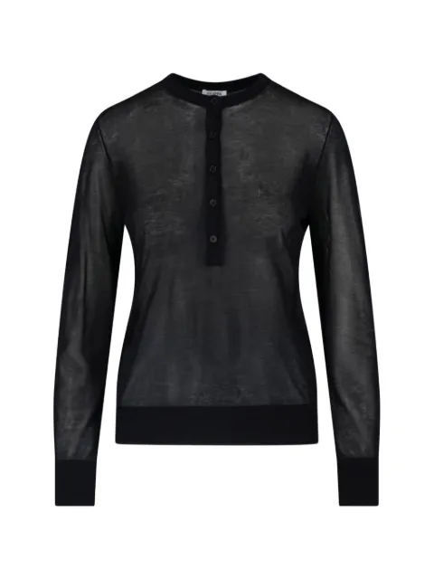 Filippa K sheer-knit henley-neck long-sleeve cotton T-shirt Black 32058
