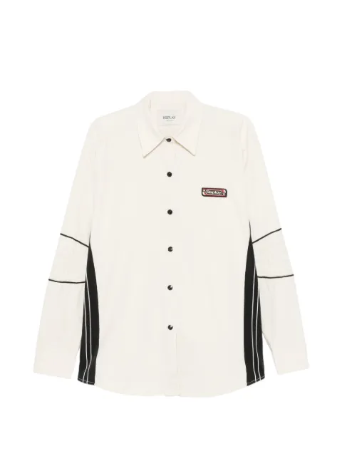 Replay logo-patch panelled shirt Neutrals 63382769W2387