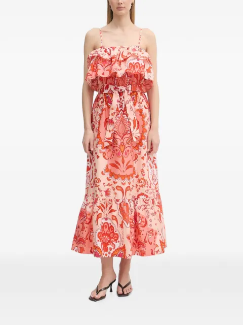 Gaudi paisley-print ruffled midi dress Pink 611BD15018