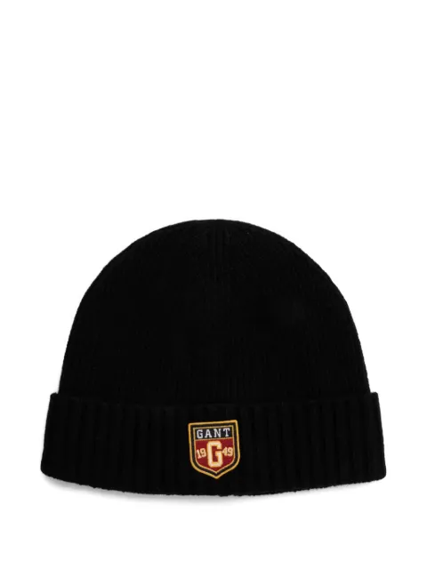 Gant logo-patch ribbed-knit hat Black 9910038
