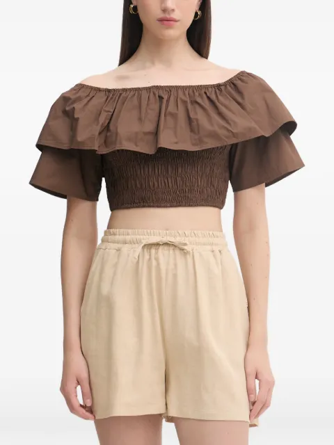 Gaudi off-the-shoulder ruffled top Brown 611FD45012