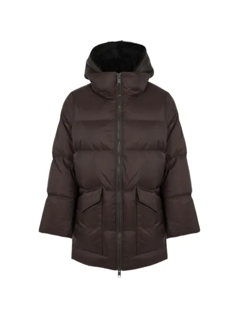 Yves Salomon A-line shearling-panel down coat Brown 26WFM04376U08W