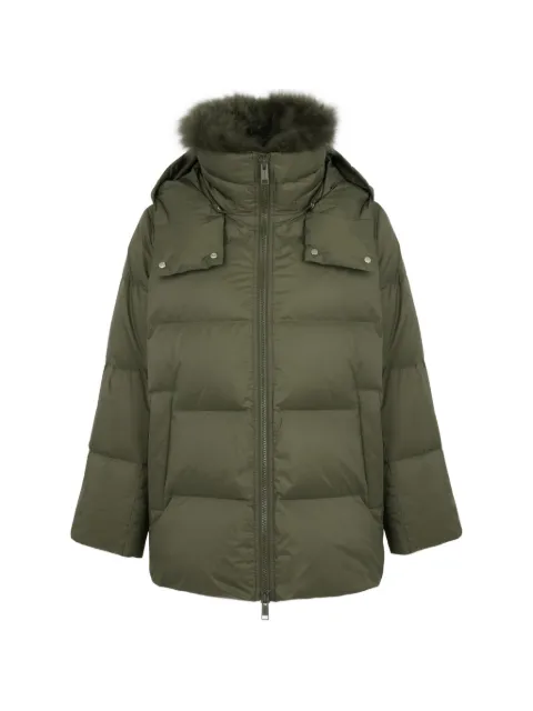 Yves Salomon A-line shearling-trim jacket Green 24WFM01576U04W